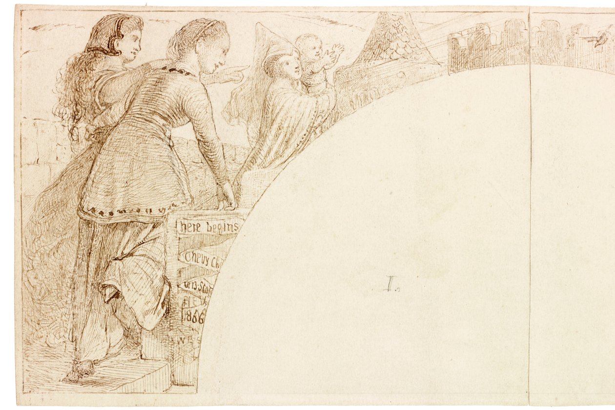 Esboço para Mural em Wallington Hall (tinta e lápis sobre papel (colado no cartão)) de William Bell Scott