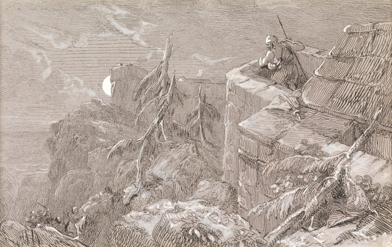 Atacando o Castelo (caneta e tinta com a cor do corpo) de William Bell Scott