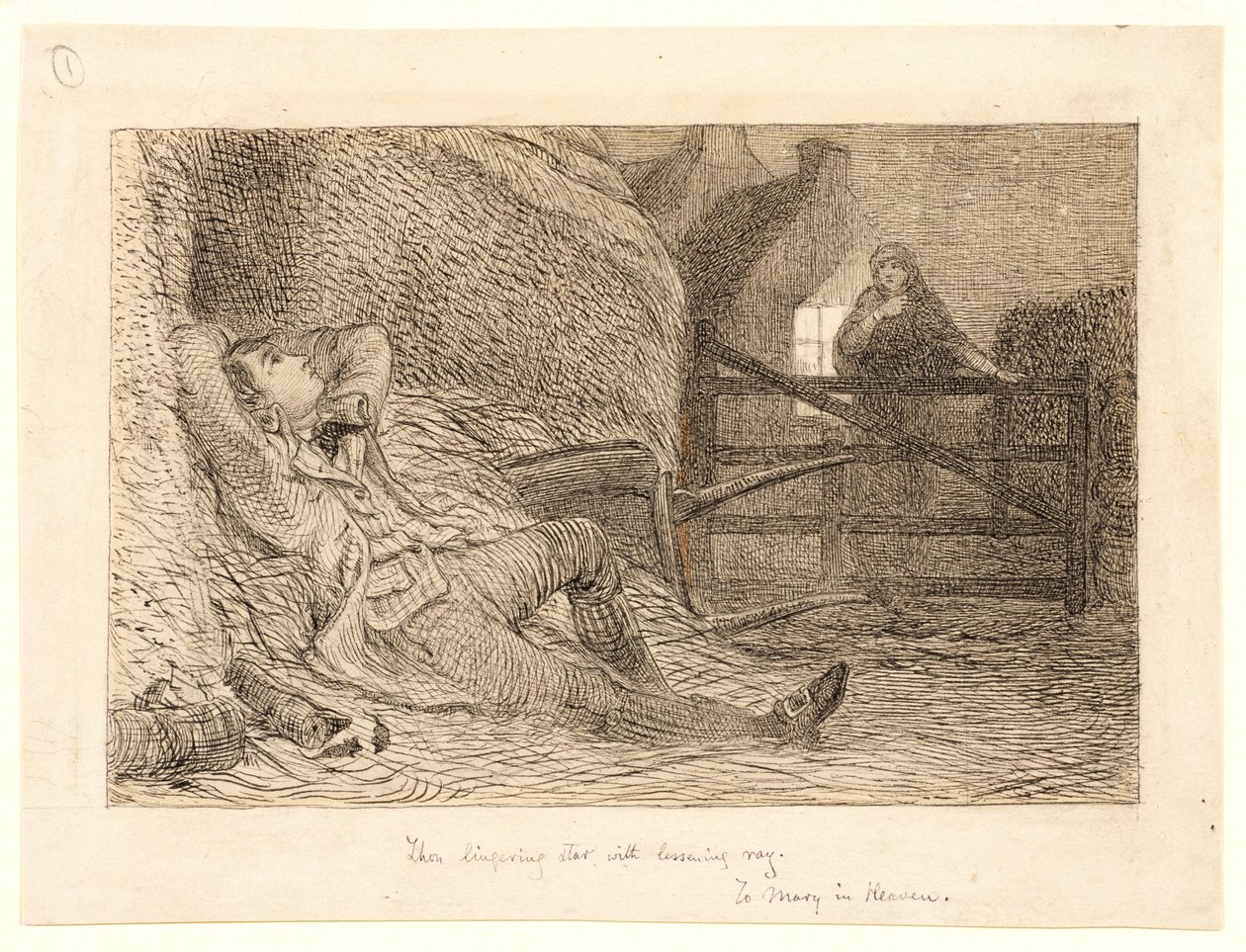Estudo para "To Mary in Heaven", c.1871 (grafite, caneta e tinta preta, grafite) de William Bell Scott