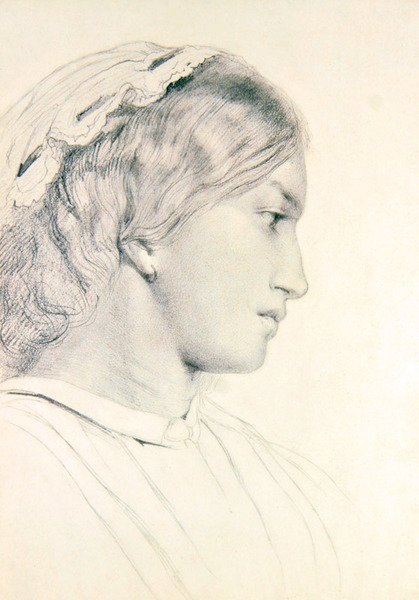Estudo de uma cabeça de menina (lápis sobre papel) de William Bell Scott