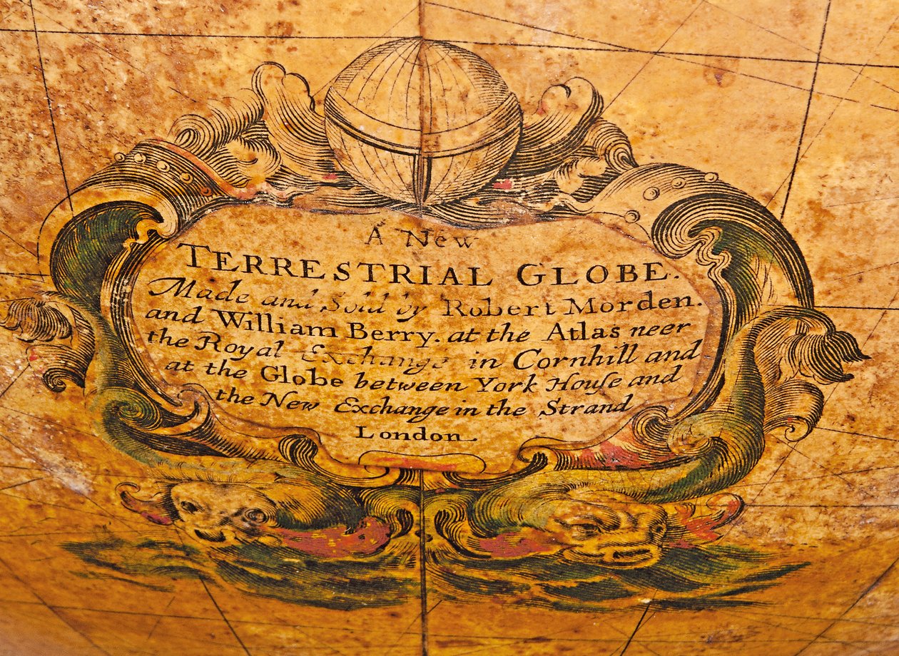 Globo terrestre inglês primitivo, c.1673 de William Berry