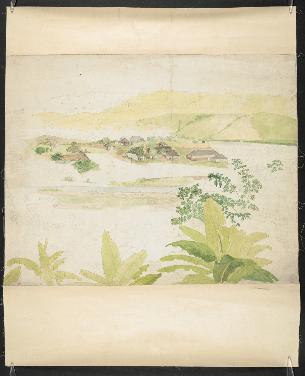 Desenho aquarelado da Lucky Valley Estate, Clarendon, Jamaica de William Berryman