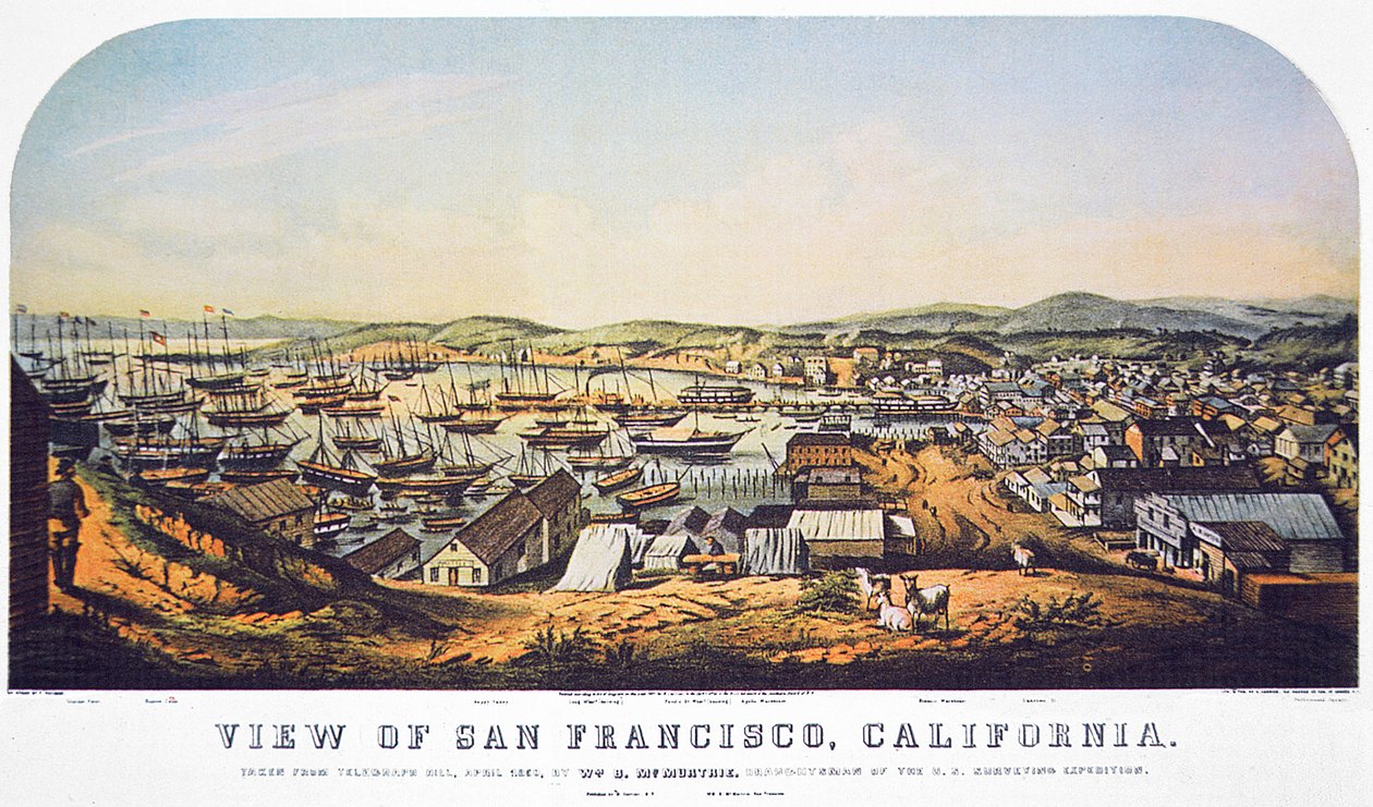 Vista de São Francisco, Califórnia, de Telegraph Hill, abril de 1850 (cor litho) de William Birch McMurtrie