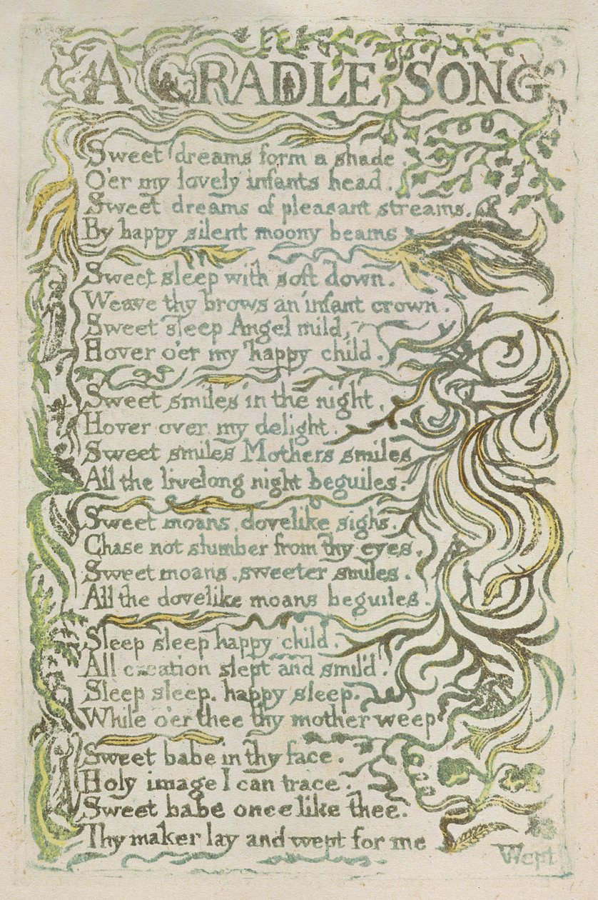 &39;A Cradle Song&39;, gravura 25 de &39;Songs of Innocence&39;, 1789 (gravura em relevo colorida à mão com aquarela) de William Blake