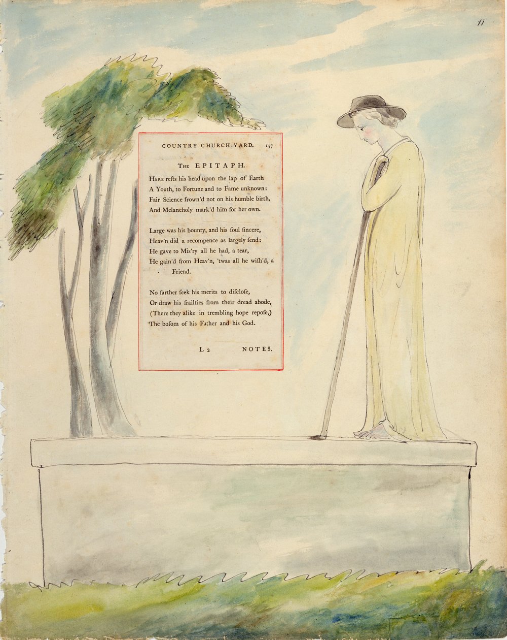 A Shepherd Reading the Epitaph, de Elegy Written in a Churchyard, de &39;The Poems of Thomas Gray&39;, publicado em 1797-98 (aquarela e tinta preta sobre papel) de William Blake