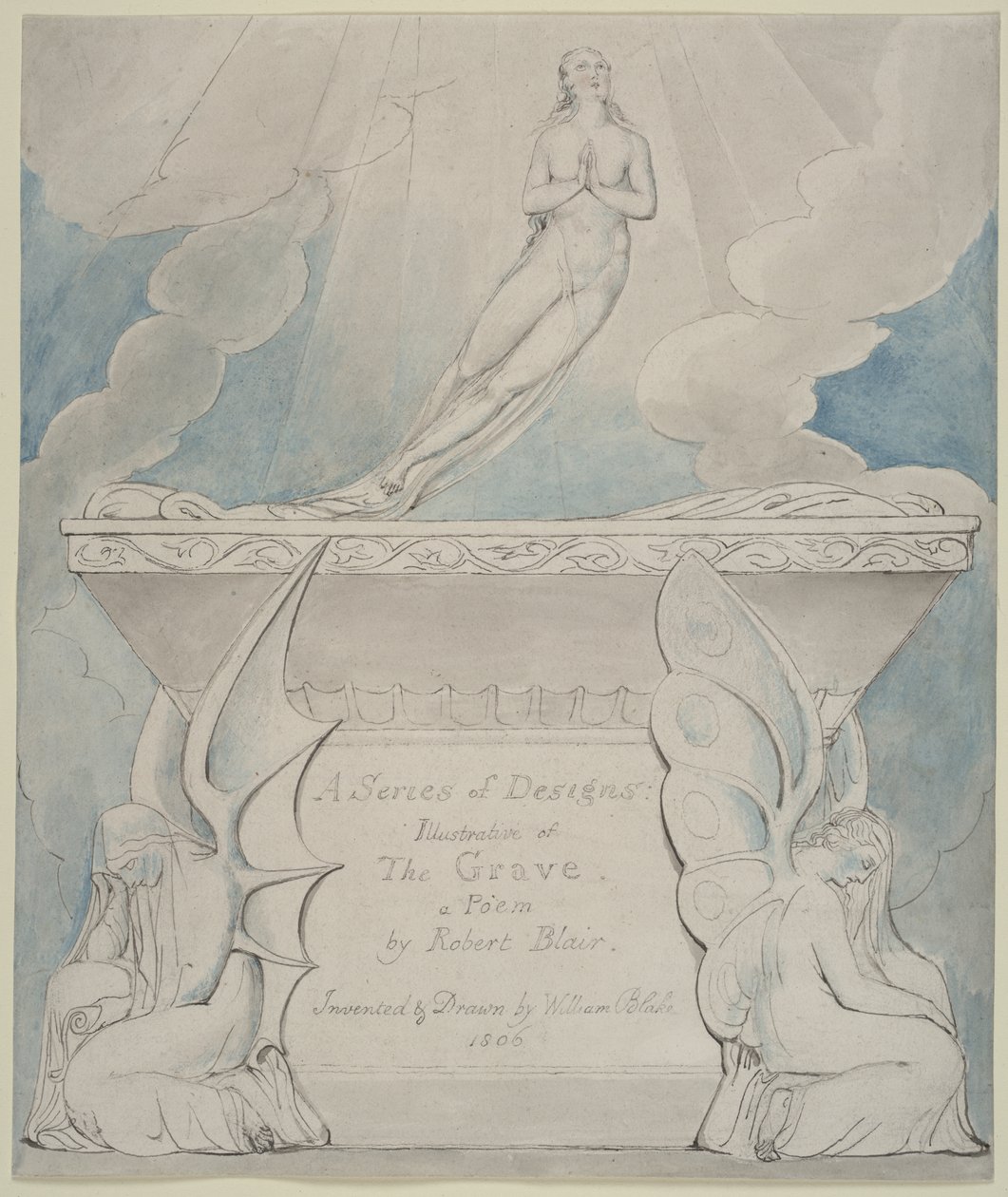 Uma página de título para "The Grave" de William Blake