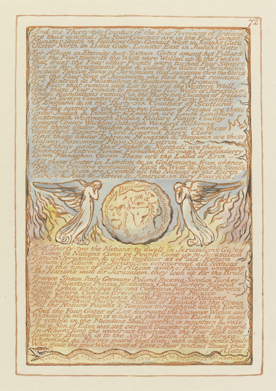 &39;E os trinta e dois condados ...&39;, ilustração 72 de &39;Jerusalém&39; (Bentley cópia E) 1804-20 (gravura em relevo com caneta e aquarela sobre papel) de William Blake