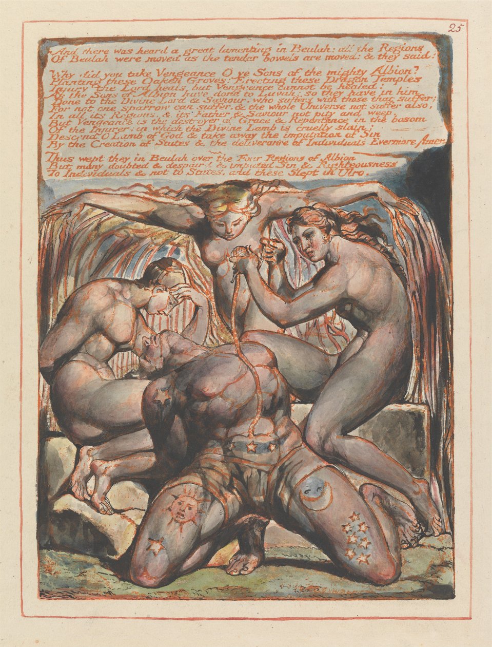 «E ouviu-se um grande lamento em Beulah...»; vinheta final do capítulo 1 (prancha 25) de William Blake