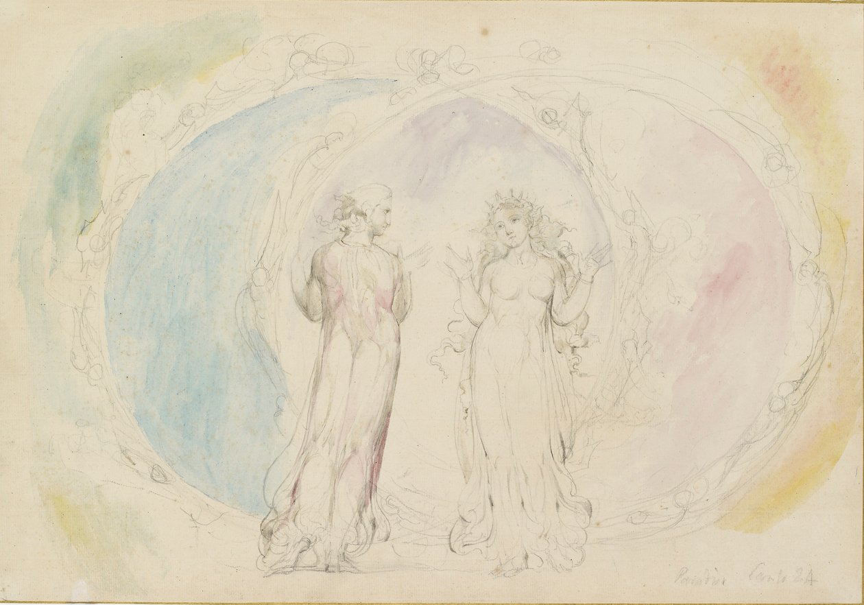 Beatrice e Dante em Gemini, em meio às Esferas de Chama, 1825-1827 de William Blake
