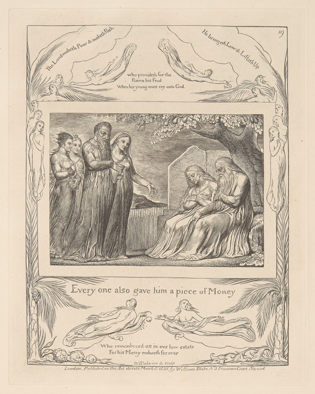 Livro de Job, Placa 19, Cada um também lhe deu um pedaço de dinheiro de William Blake