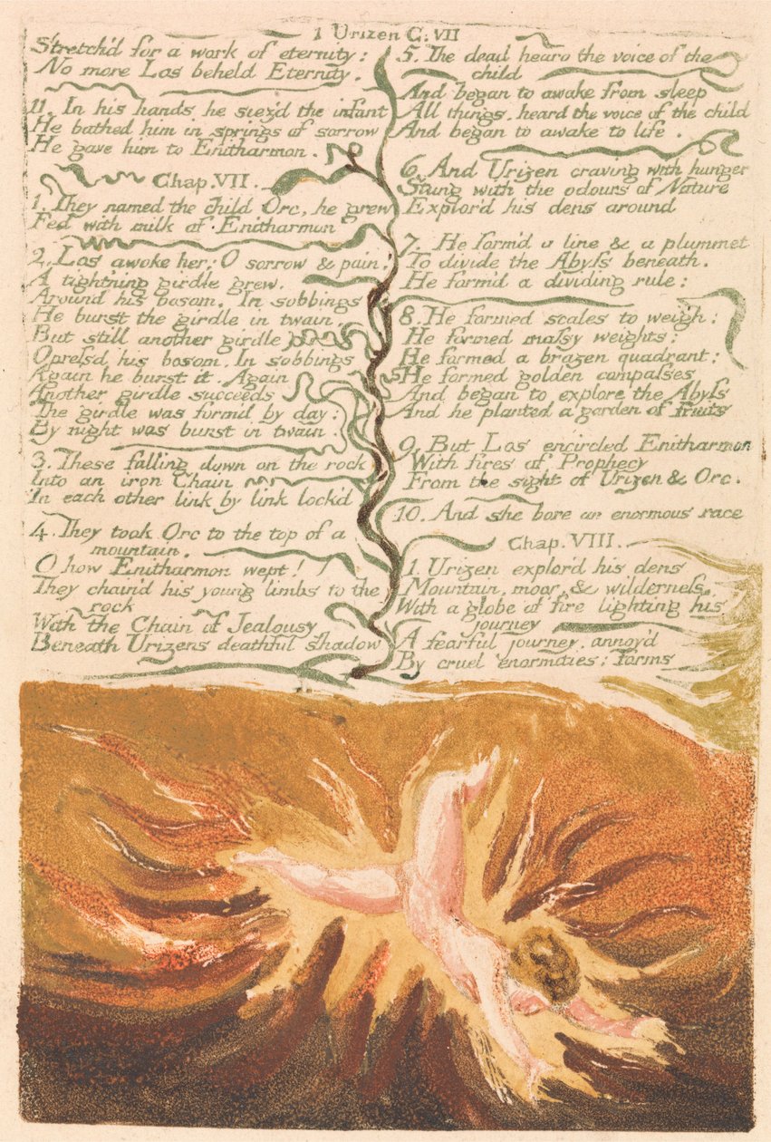 O Primeiro Livro do Urizen, Placa 19, "Esticado para uma obra de eternidade . . . ." (Bentley 20) de William Blake