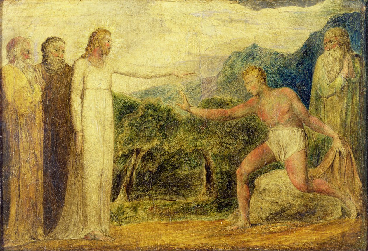 Cristo dando vista a Bartimeu (têmpera a bico de pena sobre tela) de William Blake