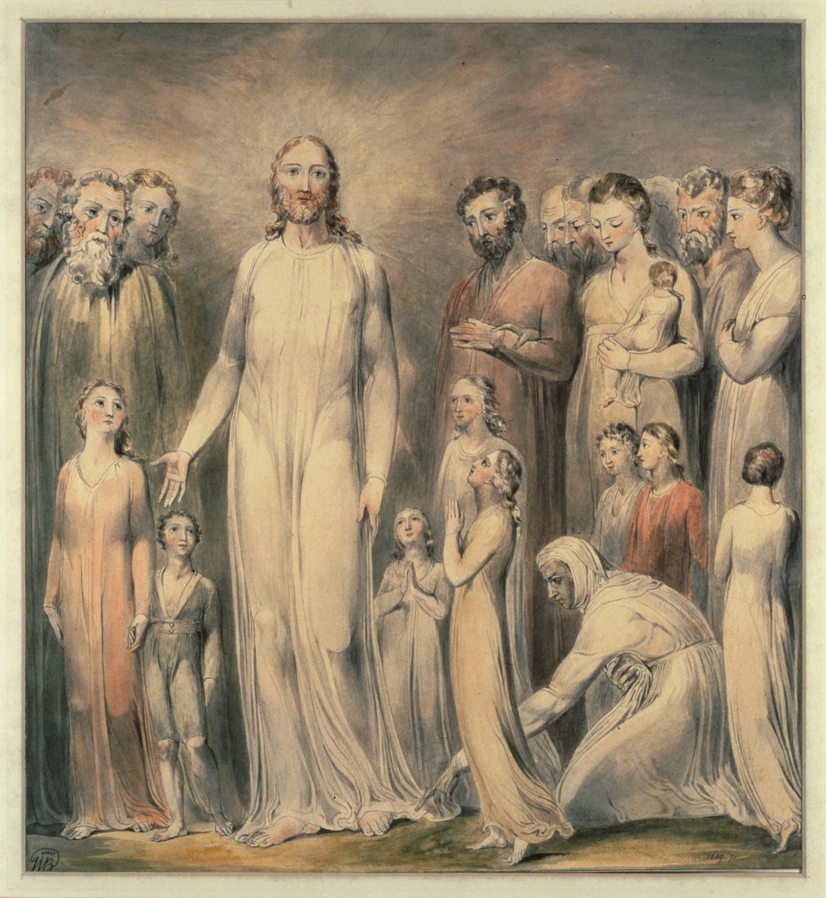 Cristo cura a mulher com um fluxo de sangue ... (aguarela) de William Blake