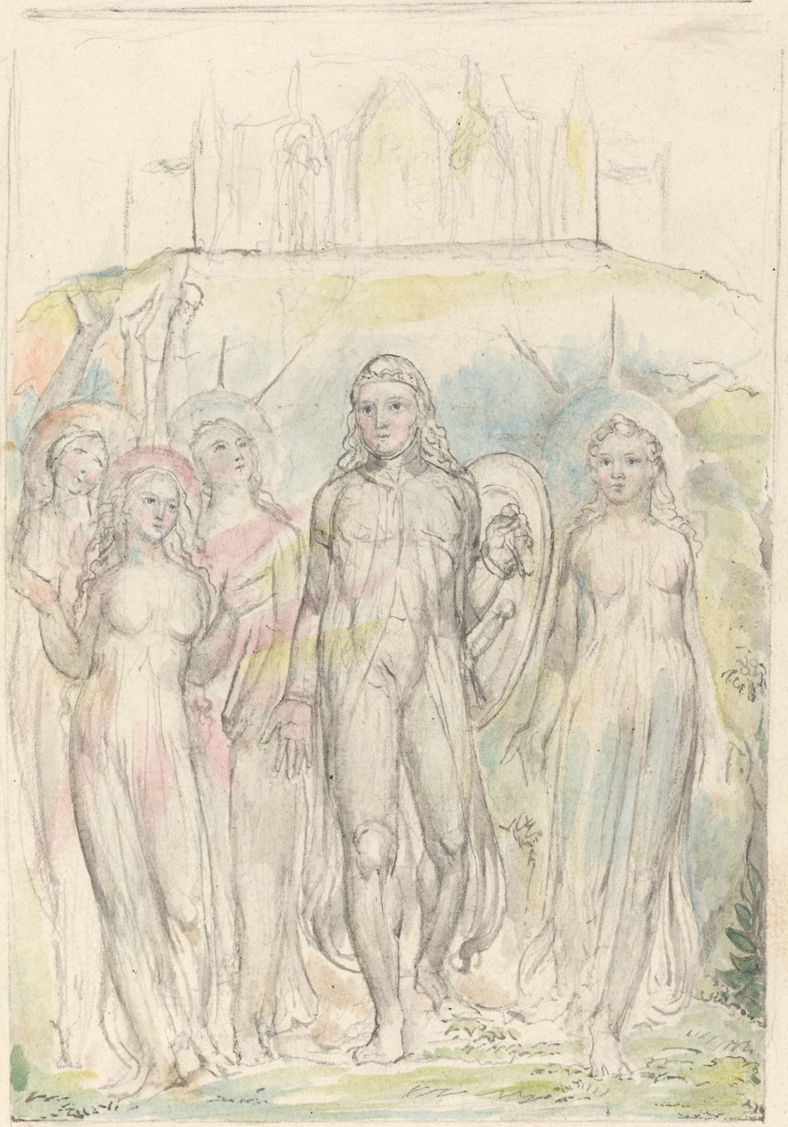 Cristão com o escudo da fé, despedindo-se de seus companheiros de William Blake