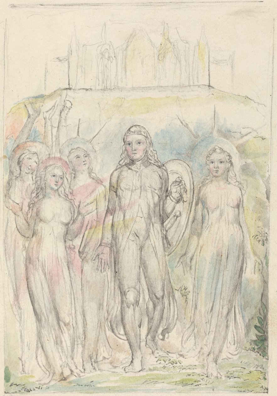 Cristão com o escudo da fé, a despedir-se dos seus companheiros de William Blake