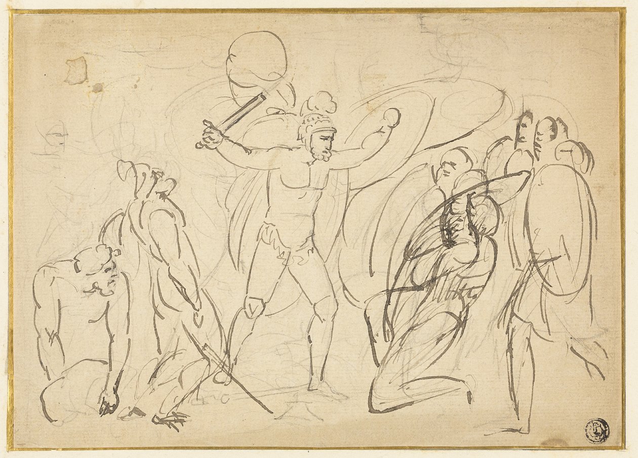 Combate Clássico (reto); Esboço do Nu Masculino (verso) de William Blake