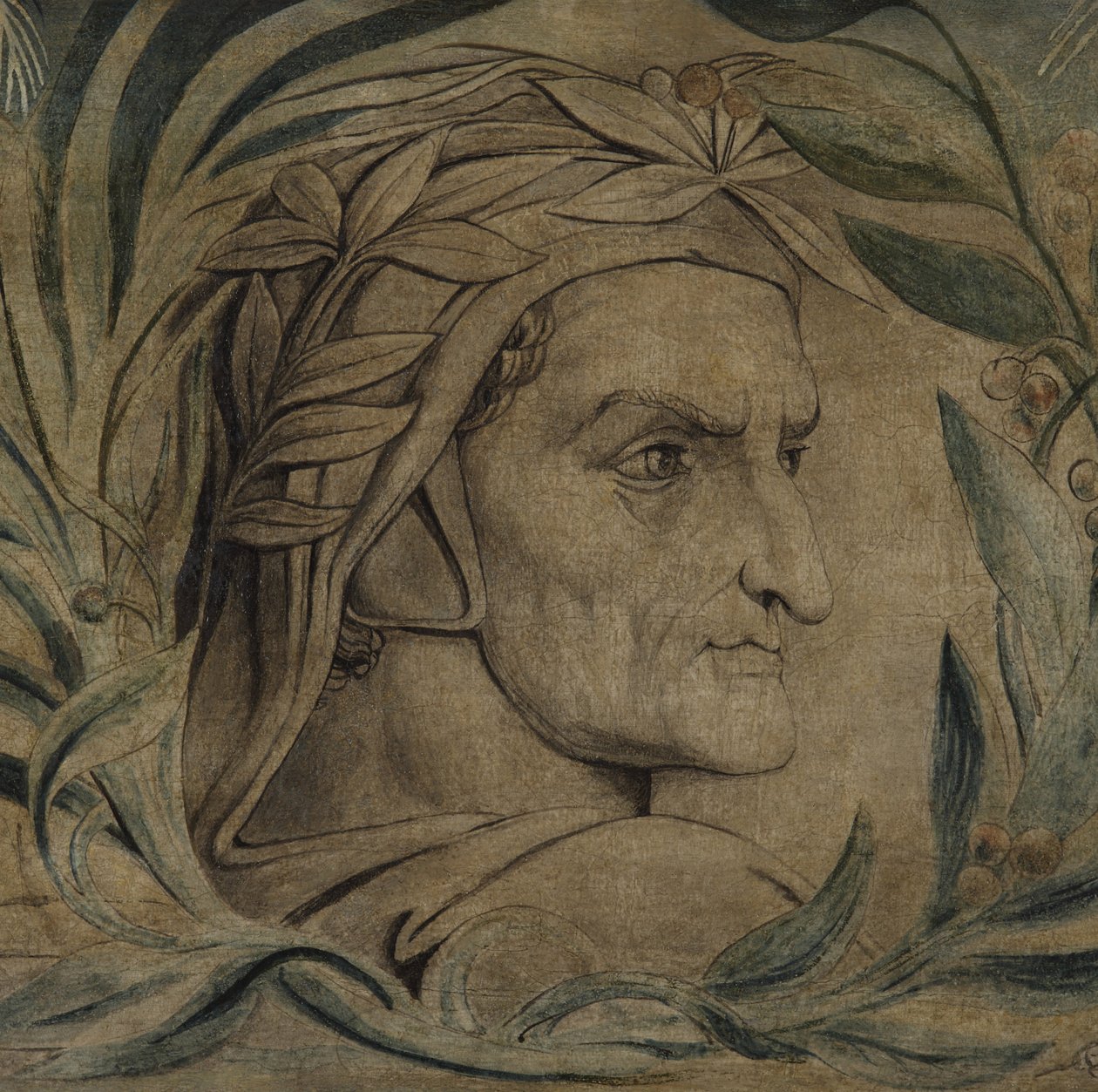 Dante Alighieri, c.1800-03 (pena e tinta com têmpera sobre tela) de William Blake
