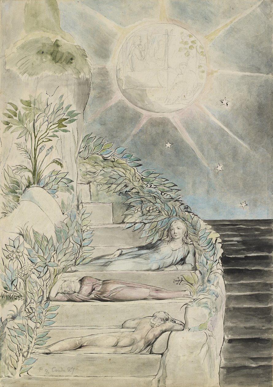 Dante e Statius dormindo, Virgil assistindo de William Blake