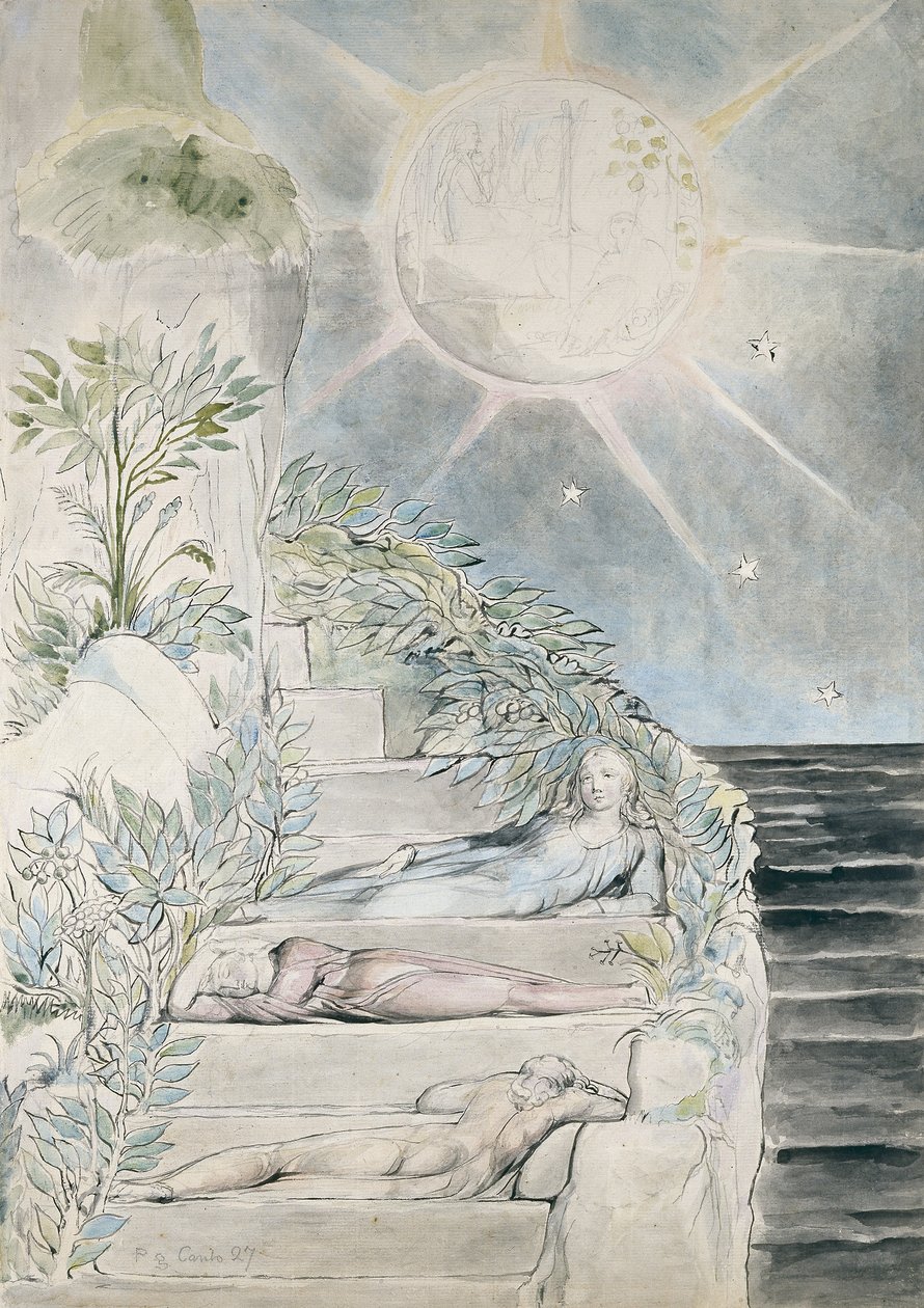 Dante e Statius dormindo, Virgil Watching, ilustração para a &39;Divina Comédia&39;, Purgatorio de William Blake