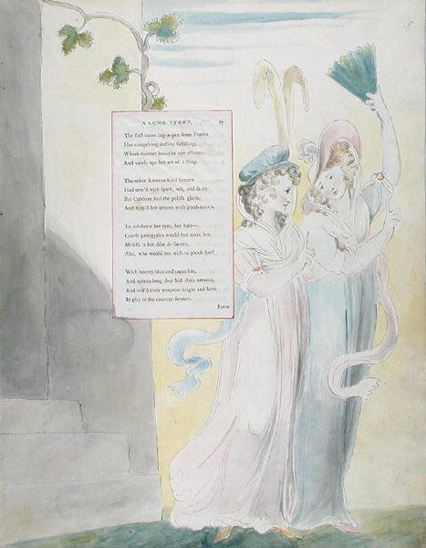 Design 27 para &39;A Long Story&39; de &39;The Poems of Thomas Gray&39;, publicado em 1797-98 (aquarela com caneta e tinta sobre papel) de William Blake