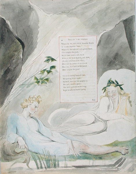 Design 4 para &39;Ode on the Spring&39; de &39;The Poems of Thomas Gray&39;, publicado em 1797-98 (aquarela com caneta e tinta preta sobre papel) de William Blake