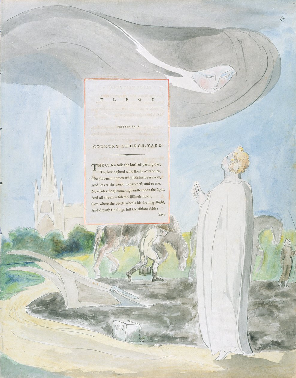 &39;Elegia escrita em um pátio de igreja rural&39;, desenho 107 de &39;Os poemas de Thomas Gray&39; de William Blake