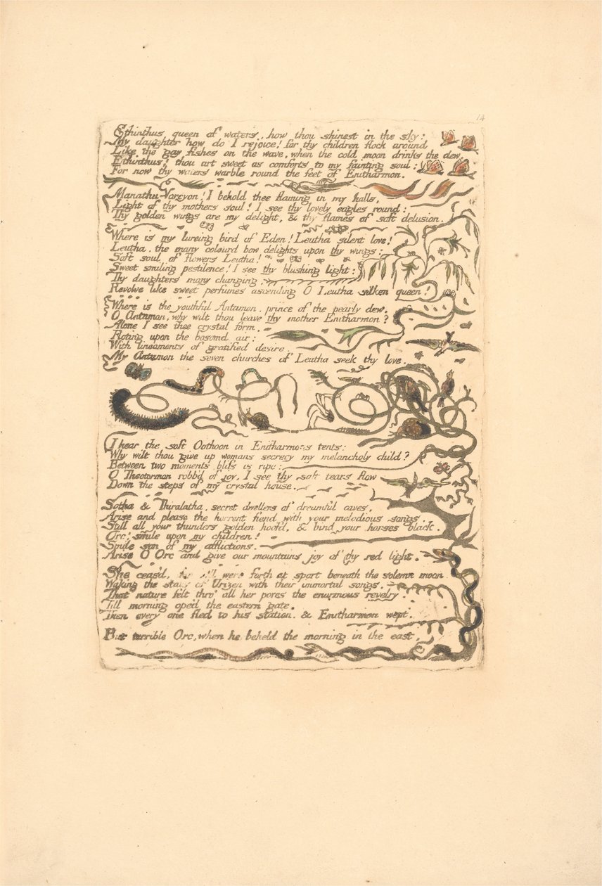 Europa. Uma profecia, ilustração 16, a rainha das águas de Ethinthus. . . . (Bentley 17) de William Blake