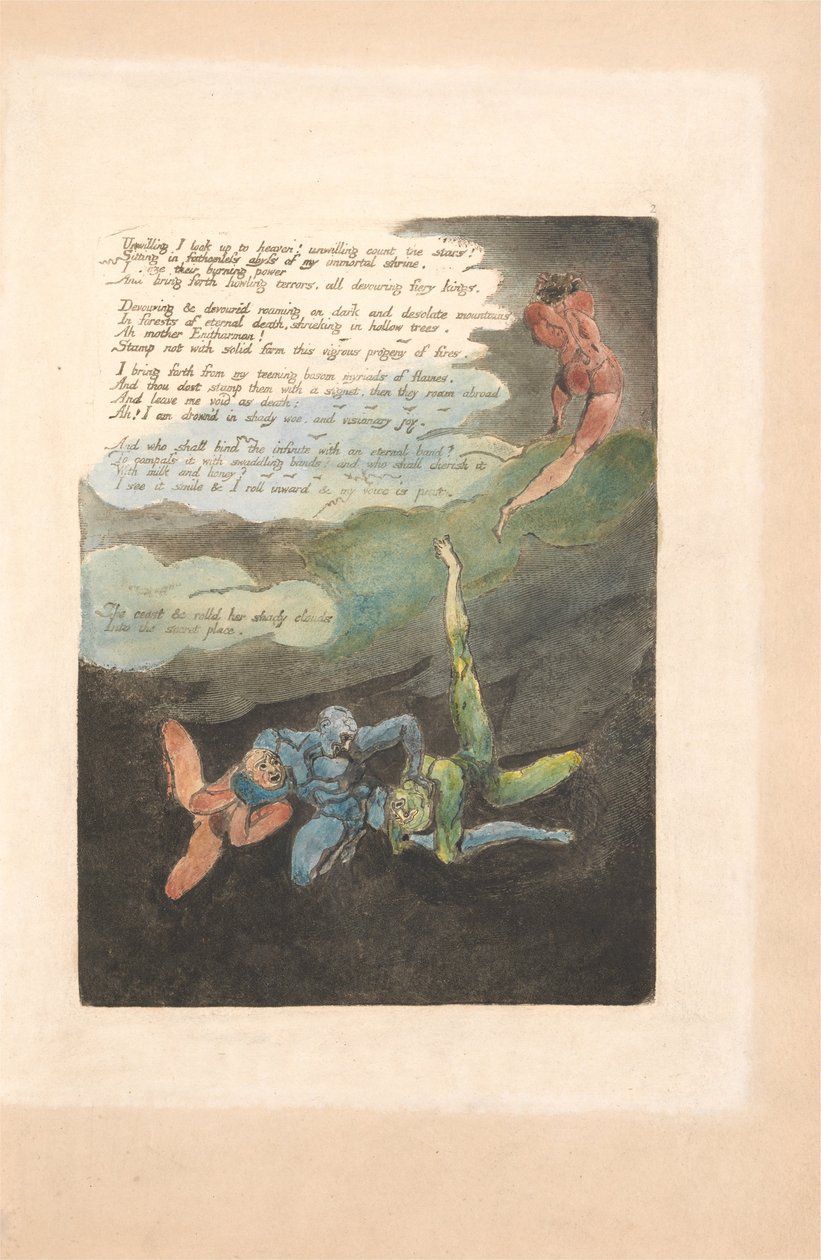Europa. Uma profecia, ilustração 4, relutante, olho para cima. . . . (Bentley 5) de William Blake