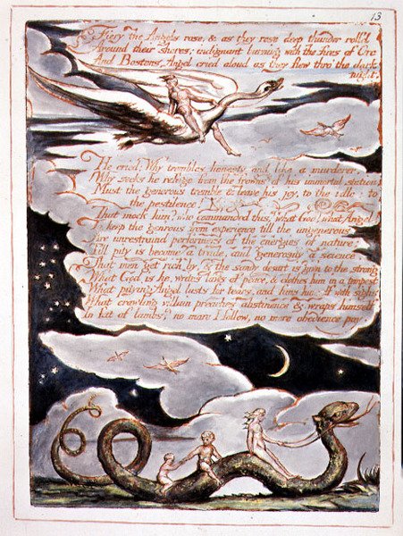 "Fiery the Angels Rose", placa 11 de "America, a Prophecy". de William Blake