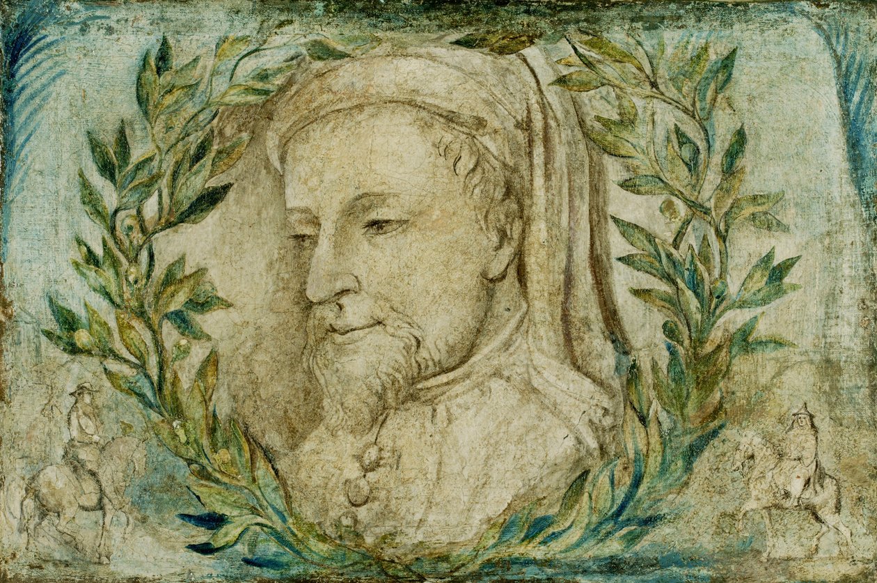 Geoffrey Chaucer, c.1800 (têmpera sobre tela) de William Blake