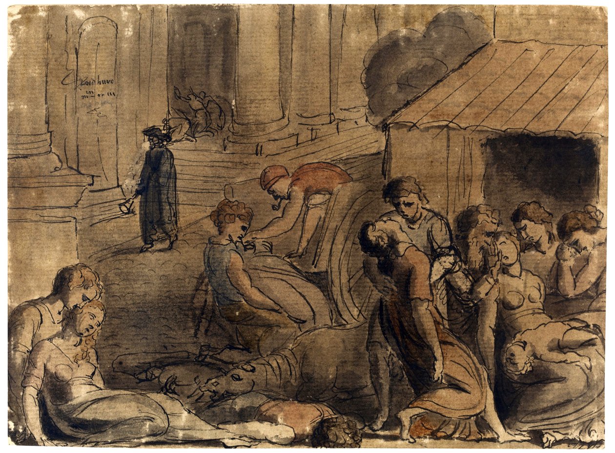 Great Plague of London par William Blake (1757-1827), c. 1779 - Aquarela, cor branca, giz preto sobre papel de William Blake