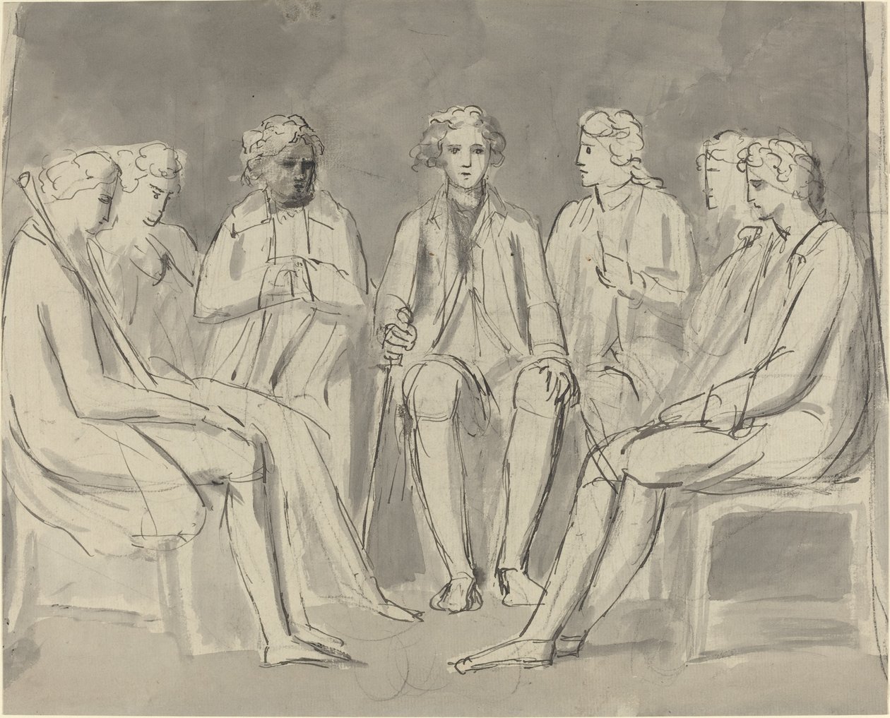 Grupo de Homens Sentados em Círculo [reto] de William Blake