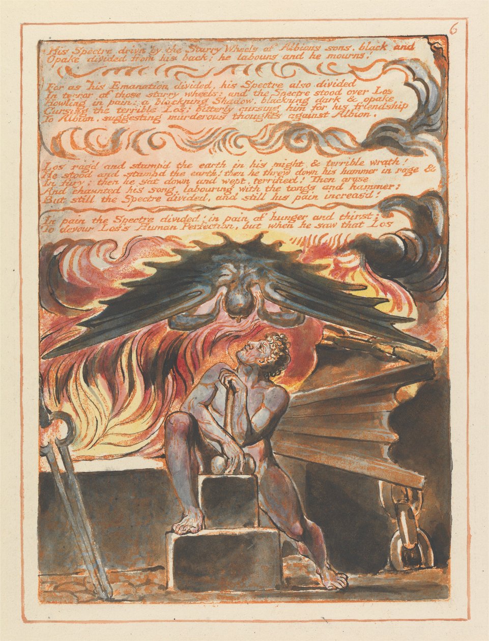 Sein Gespenst getrieben von den Sternenrädern der Söhne Albions... (Platte 6) de William Blake