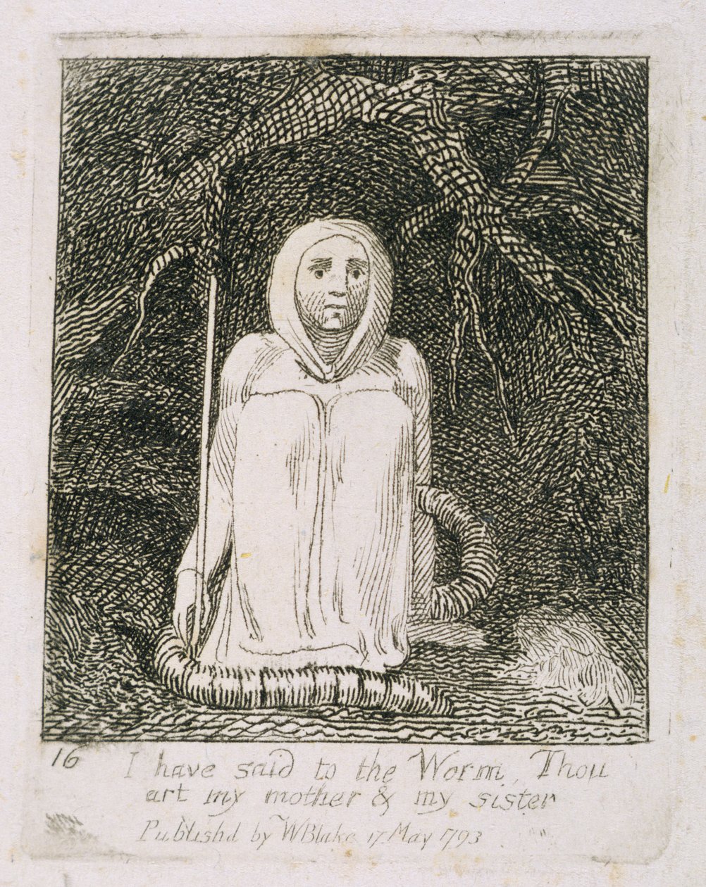 Eu disse ao worm que você é minha mãe e minha irmã, prato 17 de "Para crianças". As portas do paraíso &39;, 1793 de William Blake