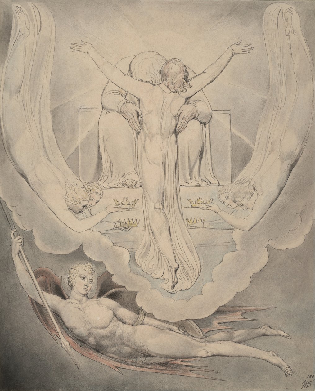 Ilustração 3 de "Paradise Lost" de Milton: Cristo se oferece para resgatar o homem, 1807 de William Blake