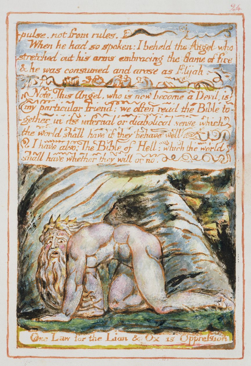 Impulso, não de regras ..., ilustração e texto de &39;O Casamento do Céu e do Inferno&39;, c.1790-3 (relevo gravura terminado em caneta e wc) de William Blake