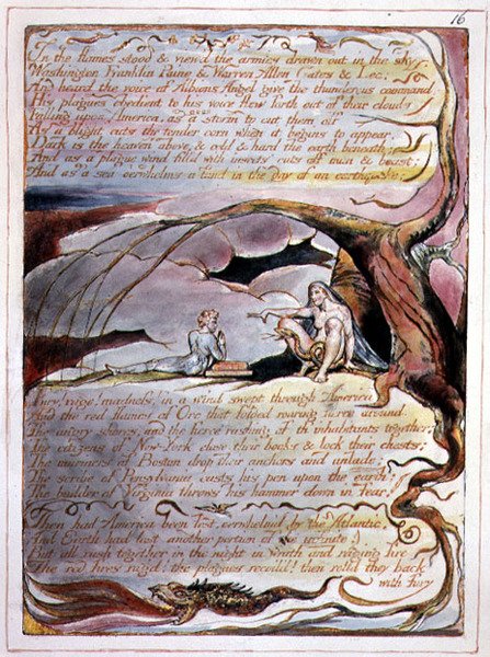 "In the Flames Stood", placa 14 de "America, a Prophecy". de William Blake