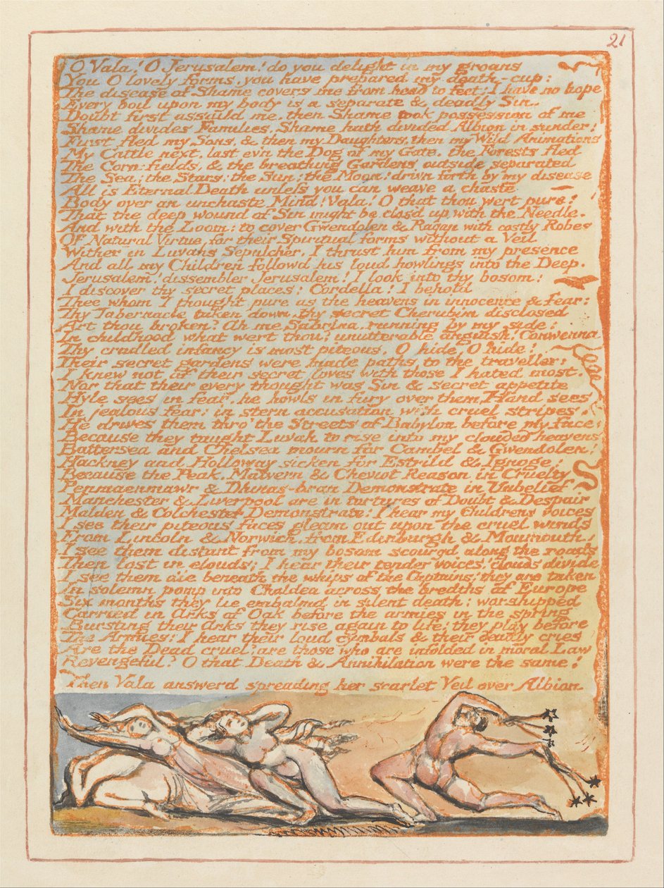 Jerusalém, ilustração 21, ó Vala! Ó Jerusalém .... de William Blake