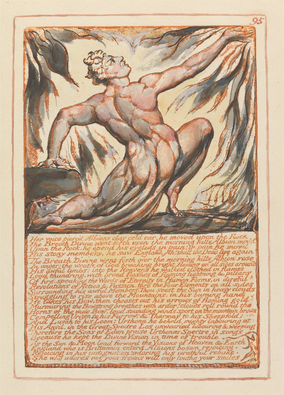 Jerusalém, Placa 95, Sua voz perfurou a orelha fria de argila de Albions .... de William Blake
