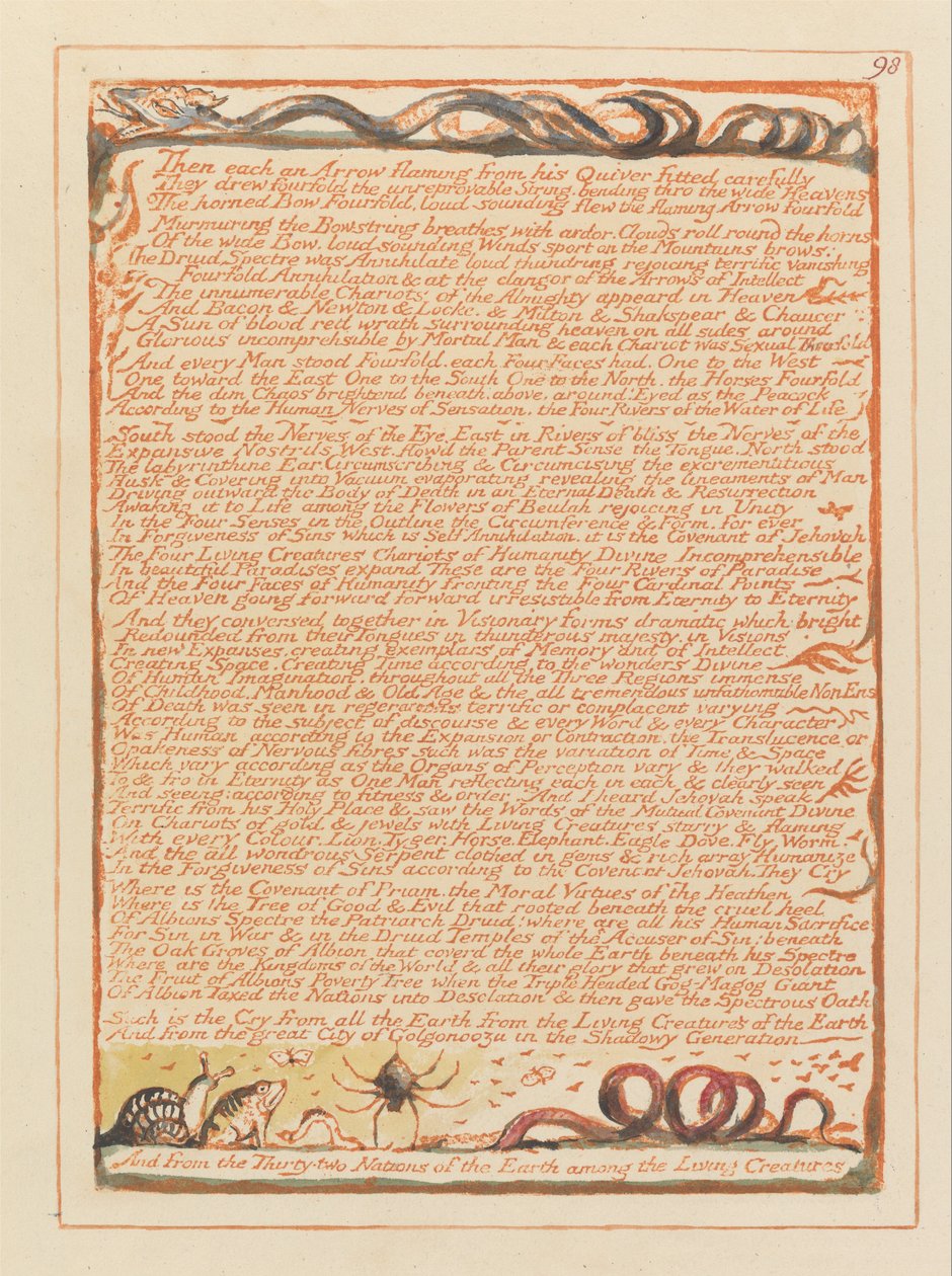 Jerusalém, ilustração 98, então cada uma uma flecha em chamas .... de William Blake