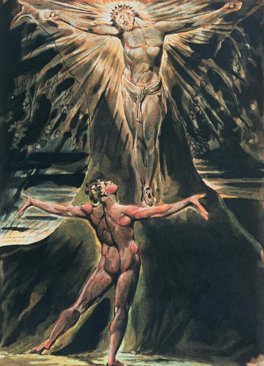 Jerusalém A emanação do gigante Albion; placa 76 Albion antes de Cristo crucificado na Árvore do Conhecimento e do Bem e do Mal, 1804-20 (relevo gravura terminou com wc) de William Blake