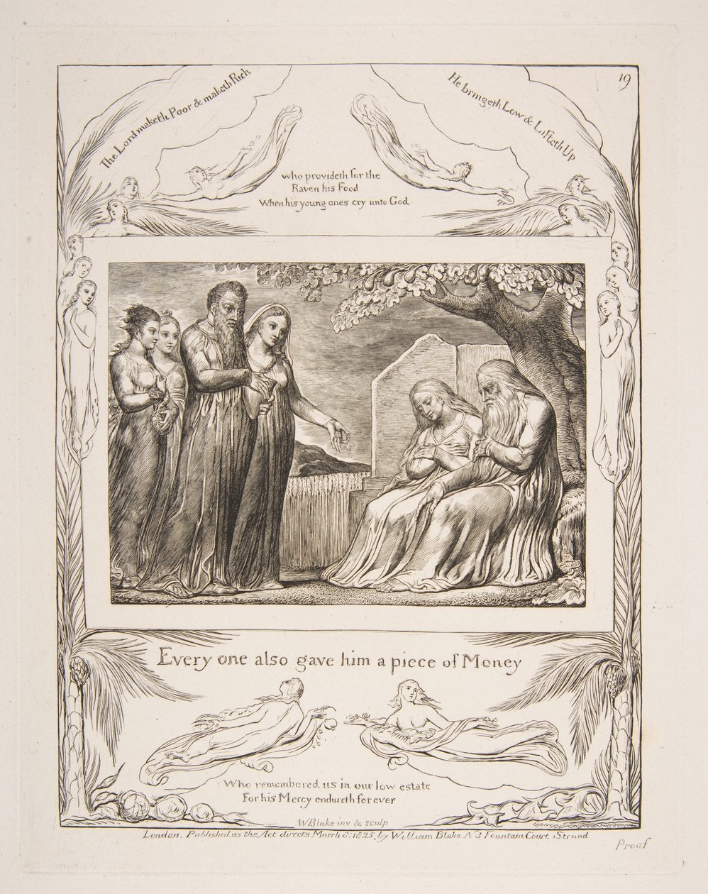 Jó aceitando Caridade, de Ilustrações do Livro de Jó, 1825-26. de William Blake