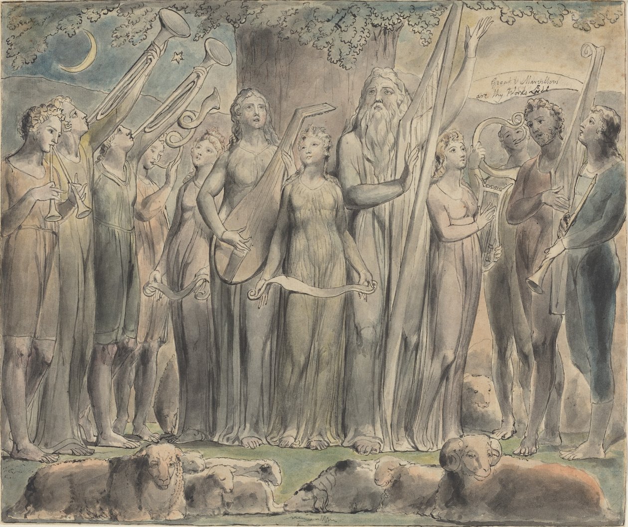Jó e sua família restaurados à prosperidade de William Blake