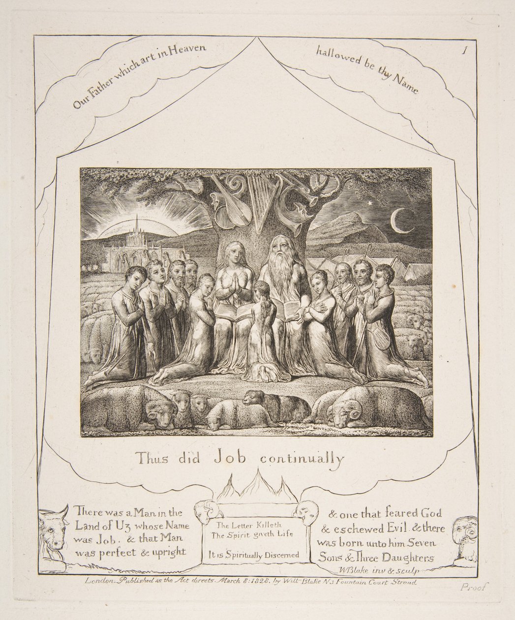 Jó e sua família, das Ilustrações do livro de Jó, 1825-26. de William Blake