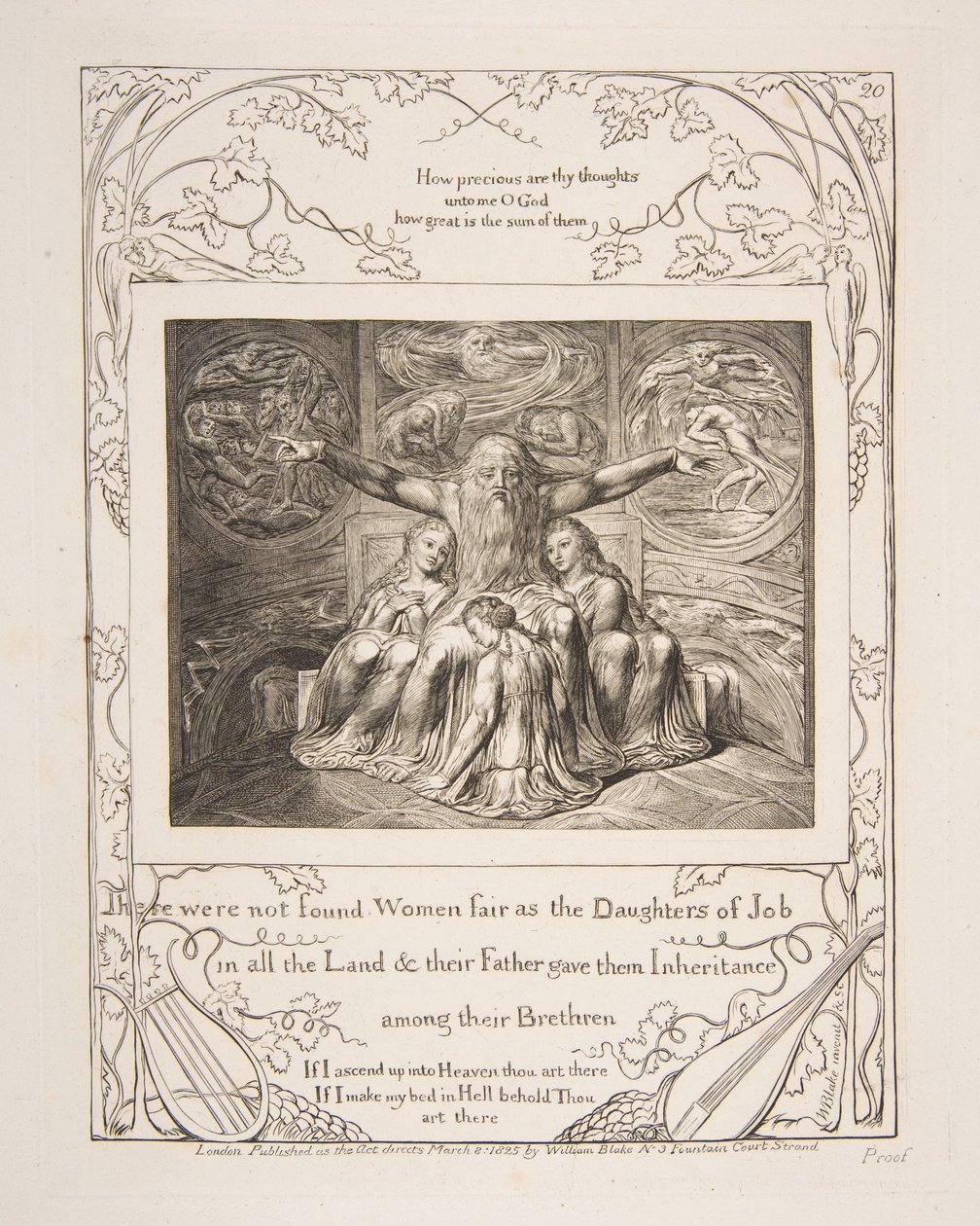 Jó e suas filhas, das Ilustrações do livro de Jó, 1825-26. de William Blake