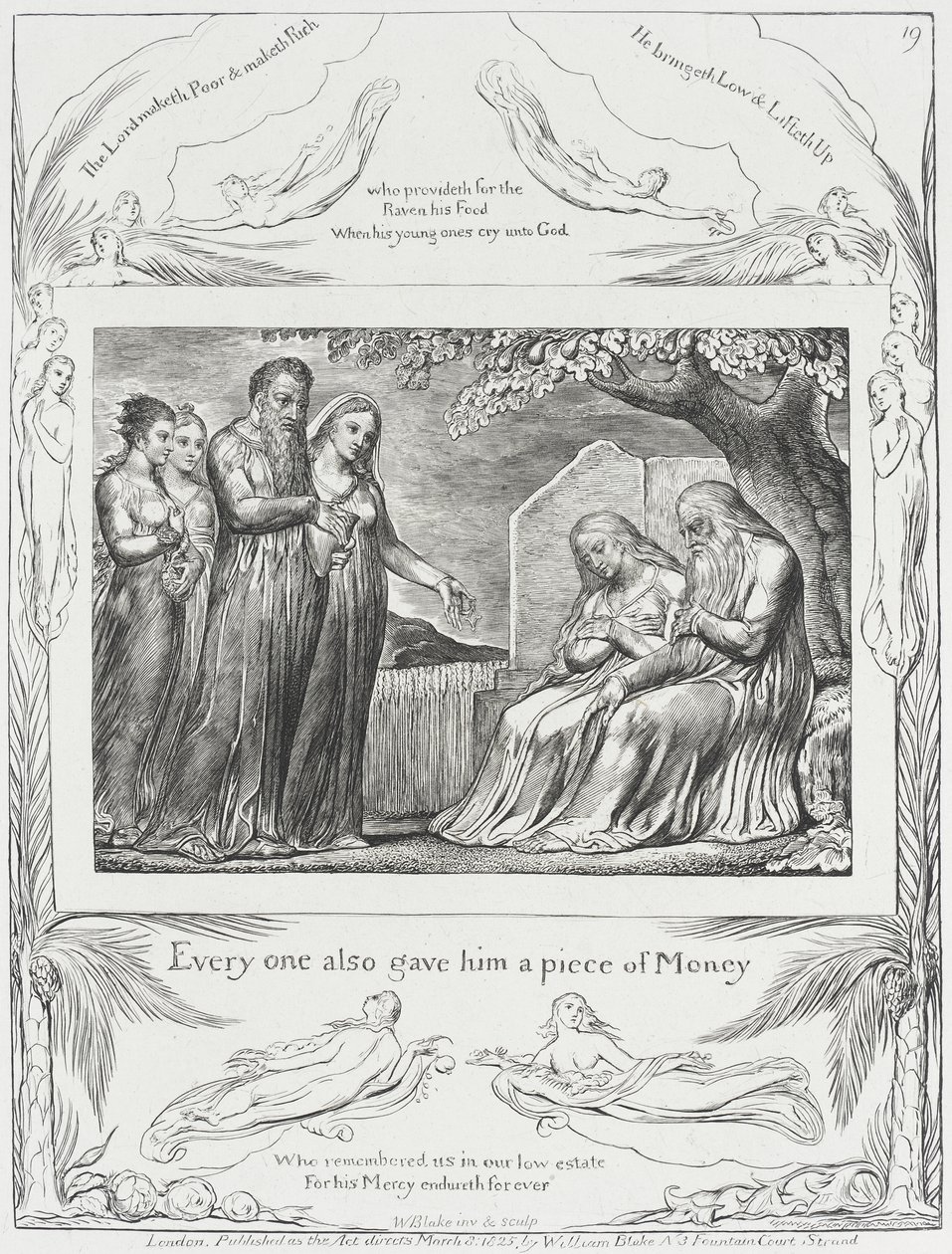 Job e a sua esposa recebendo esmolas de William Blake