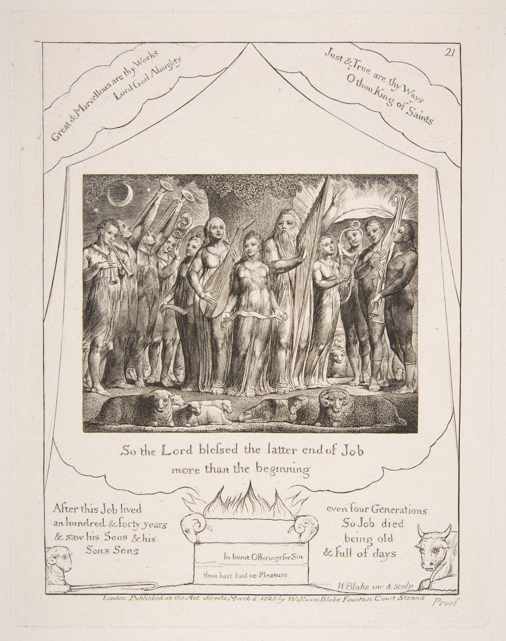 Jó e sua esposa restauraram a Prosperidade, de Ilustrações do Livro de Jó, 1825-26. de William Blake