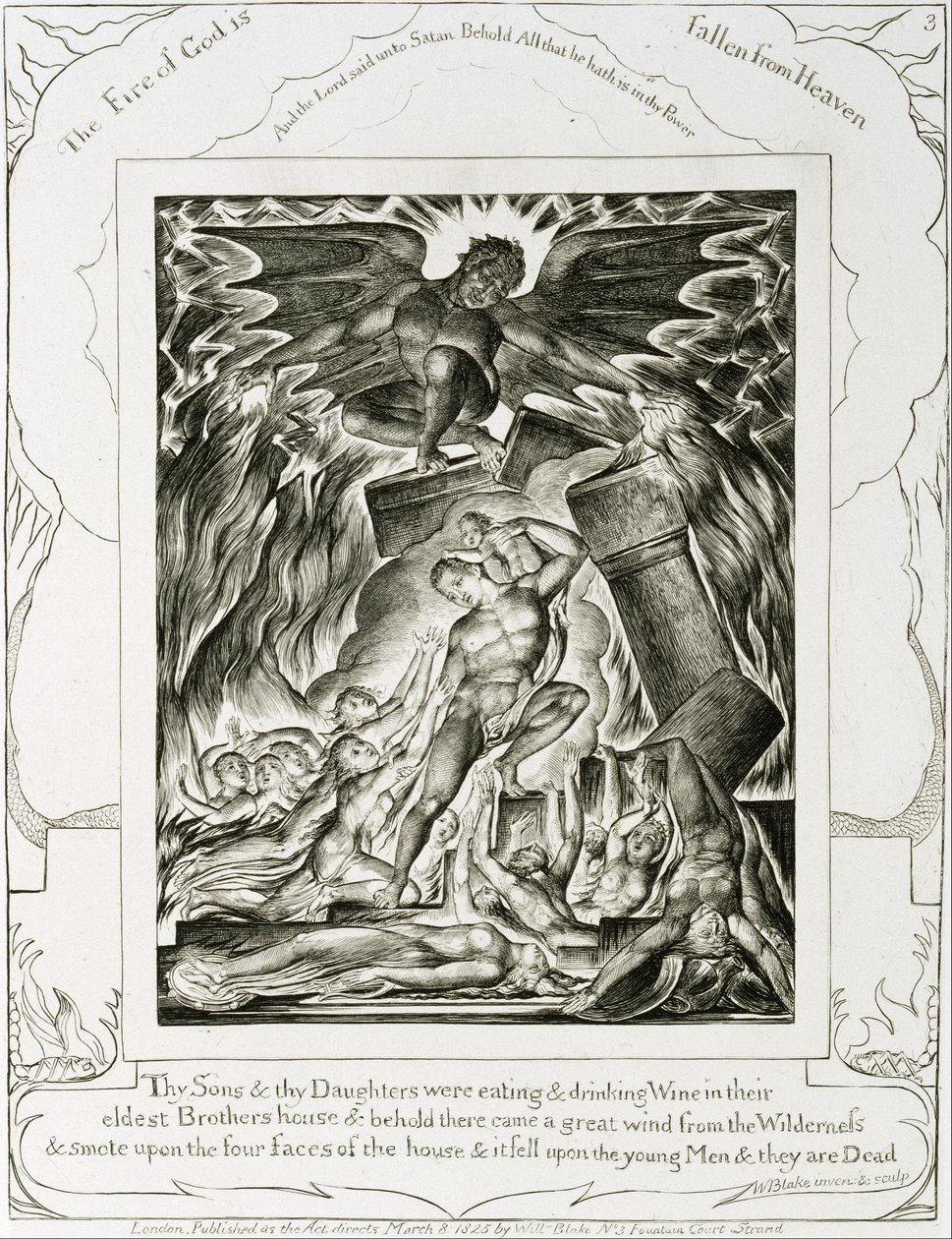 Os filhos e as filhas de Jó oprimidos por Satanás de William Blake
