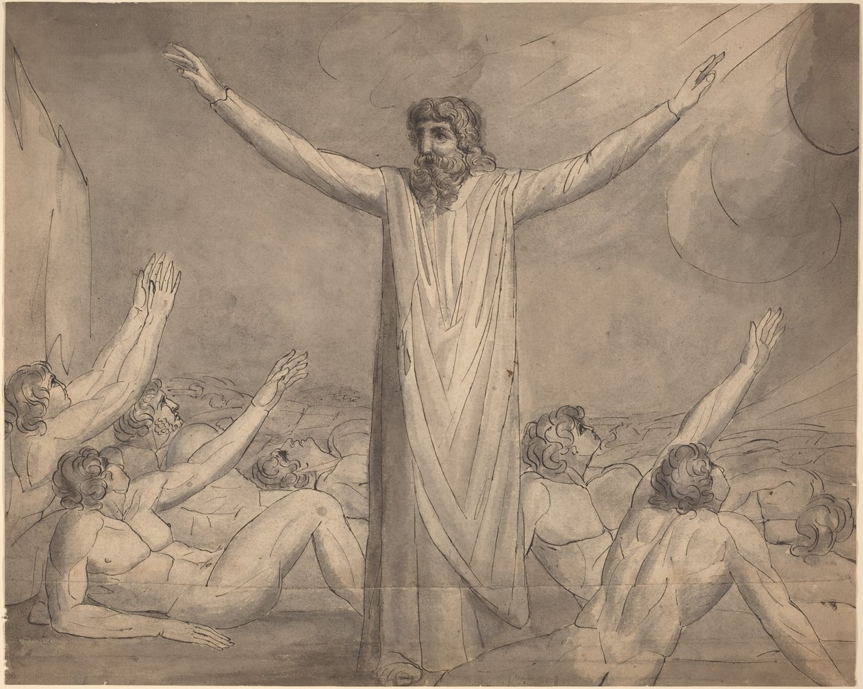 Moisés a deter a praga () [recto] de William Blake