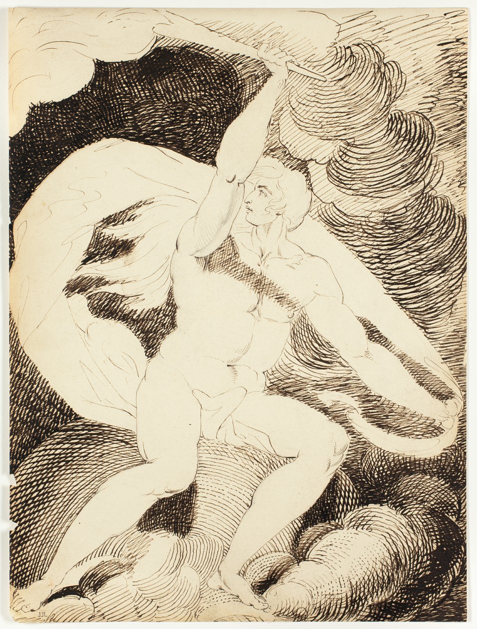 Figura nua de um homem com tocha flamejante de William Blake
